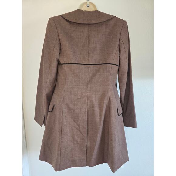 Max Studio Y2K Babydoll Long Blazer Jacket Brown Size M Velvet Trim Wool Retro - Picture 5 of 11